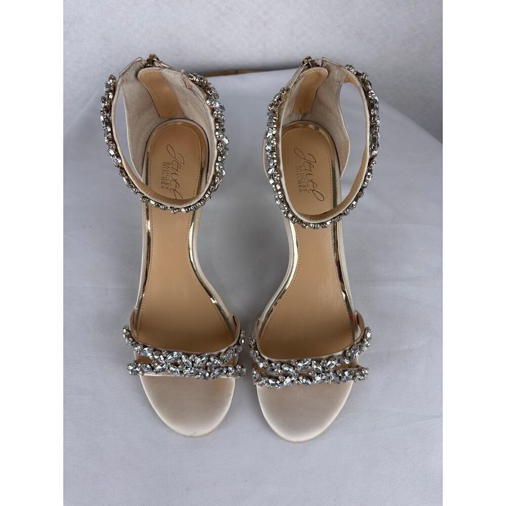 Jewel Badgley Mischka Caroline Crystal Satin Heels Size 10 Nude NIB Bridal Pumps - Picture 3 of 8